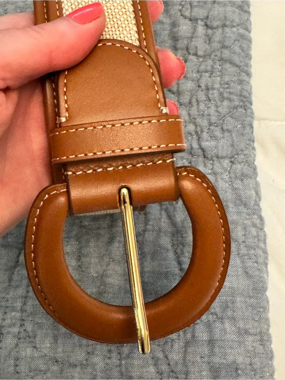 Ann Taylor Canvas Belt with Tan Leather Trim